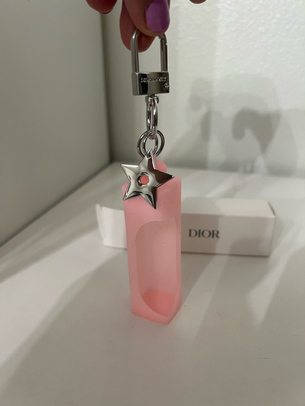 Dior New Pink Silicone lip oil holder key chain. - Picture 3 of 7